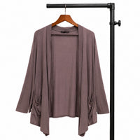 Open-Front Draped Pocketed Mauve Cardigan