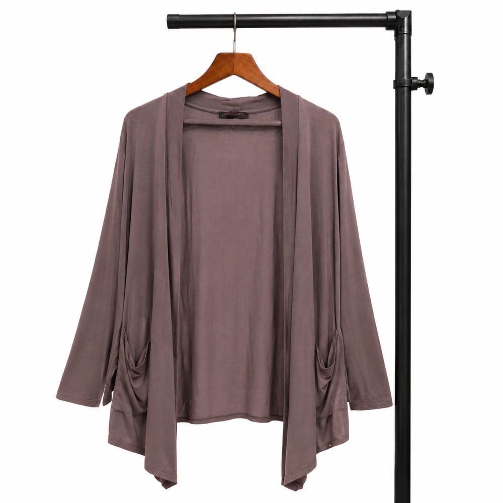 Open-Front Draped Pocketed Mauve Cardigan