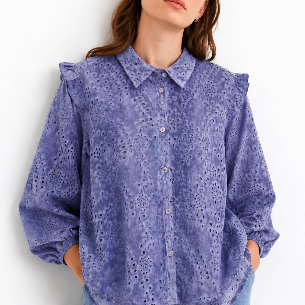 Floral Broderie Anglaise Button-Down Periwinkle Shirt