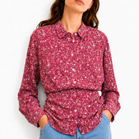 Floral Print Long-Sleeve Magenta Cotton Shirt
