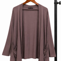 Open-Front Draped Pocketed Mauve Cardigan