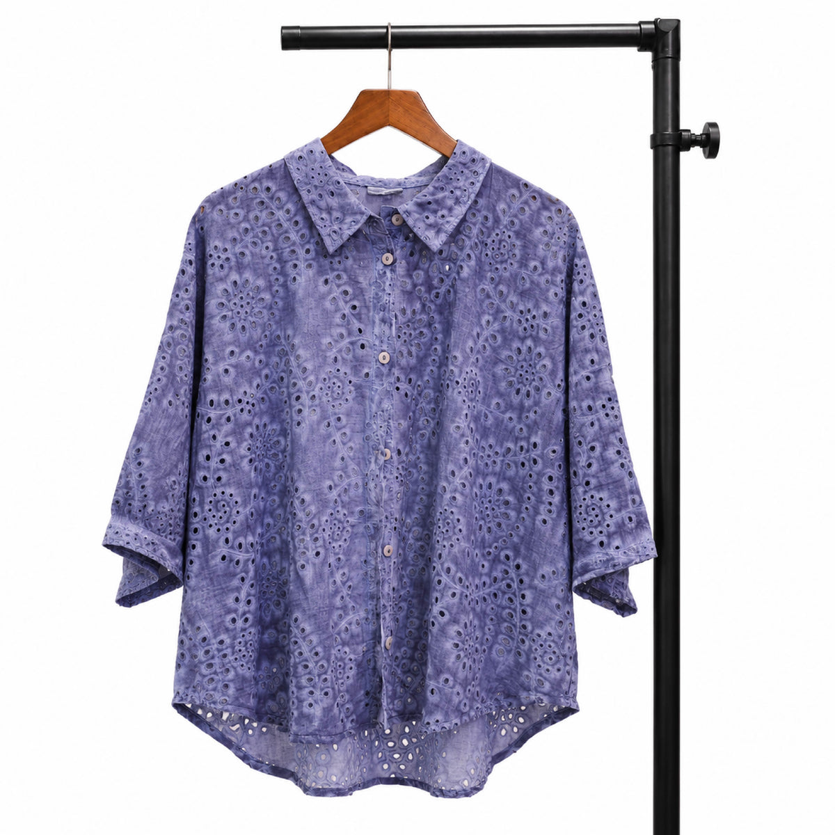 Floral Broderie Anglaise Button-Down Periwinkle Shirt