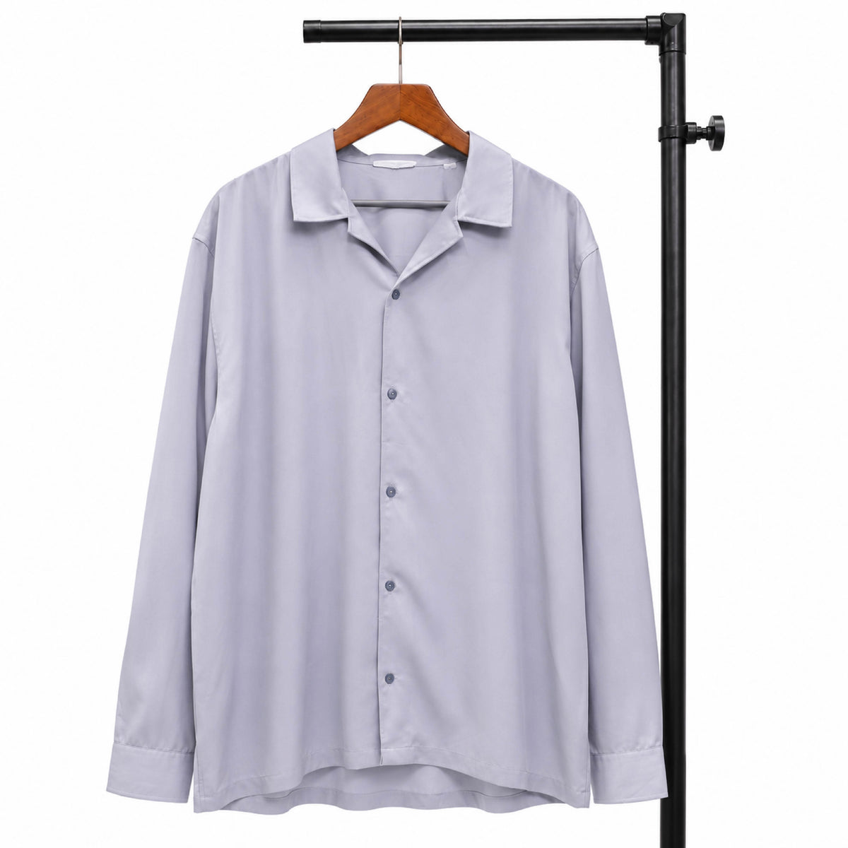Relaxed Camp Collar Long-Sleeve Shirt in Soft Lavender