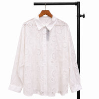 Embroidered Eyelet Lace White Button-Down Shirt
