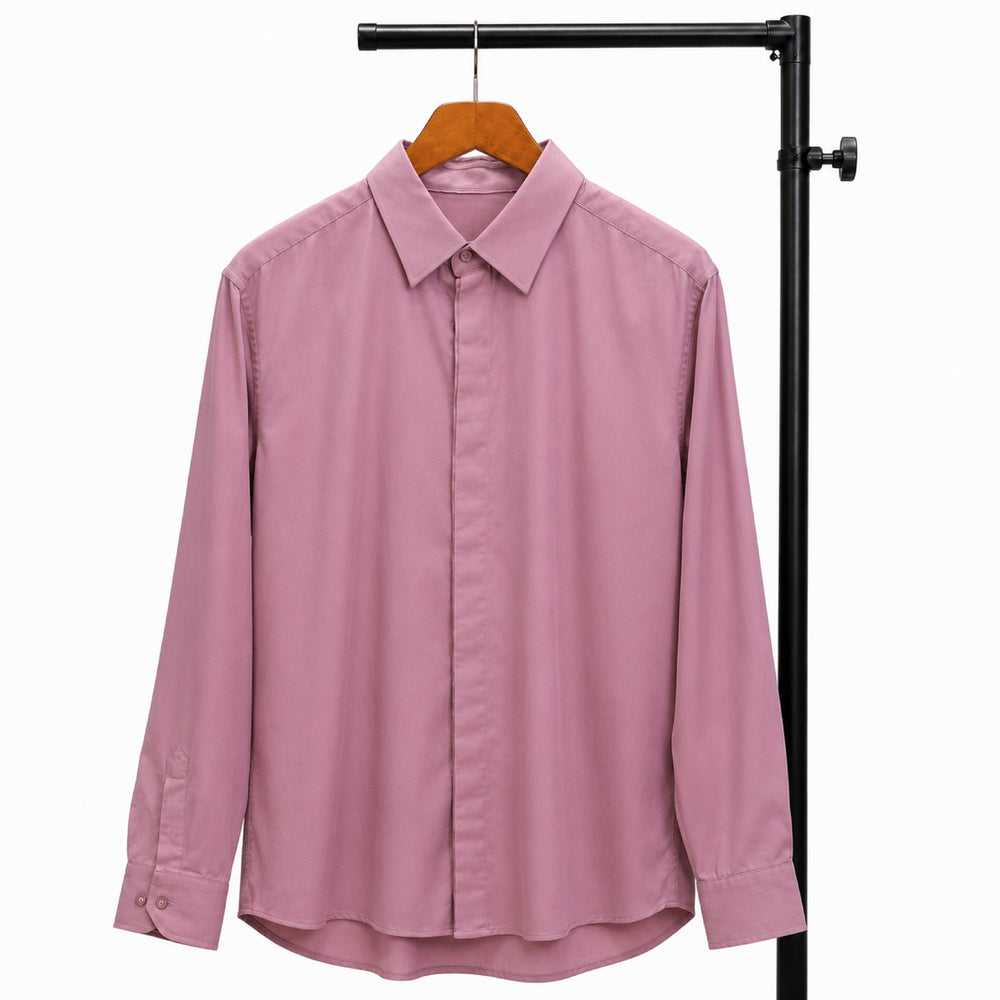 Concealed Placket Long-Sleeve Mauve Pink Shirt - Back