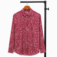 Floral Print Long-Sleeve Magenta Cotton Shirt
