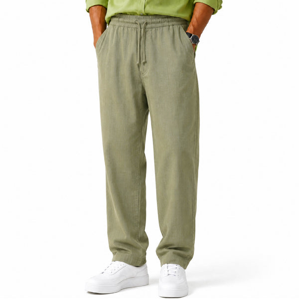 Drawstring Elastic Waist Sage Green Linen Trousers