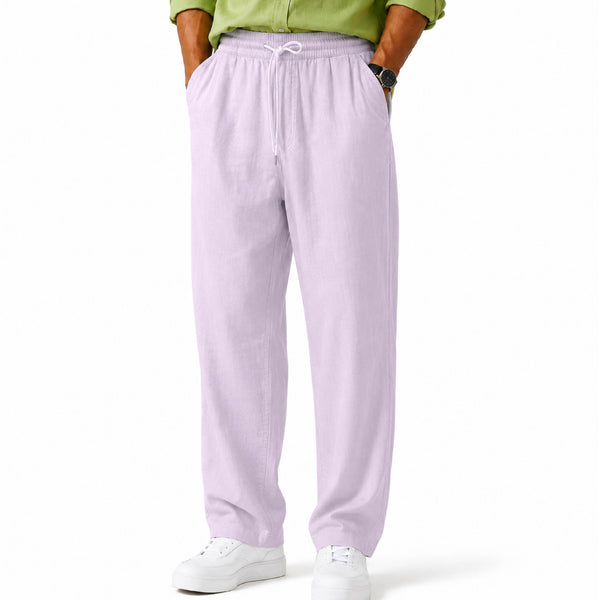 Drawstring Elastic Waist Light Lilac Linen Trousers