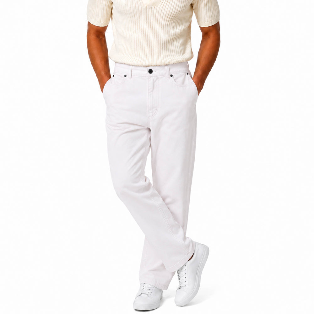 Relaxed Fit Straight-Leg Off-White Chino Trousers