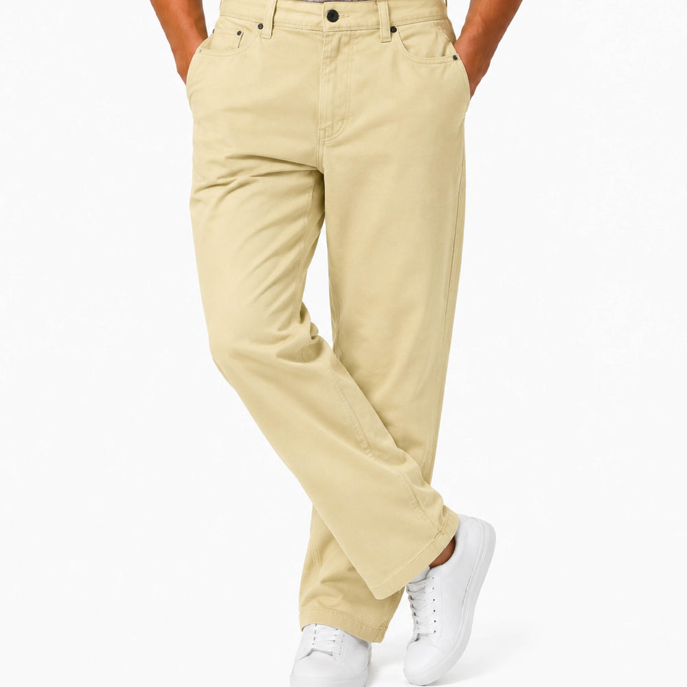 Relaxed Fit Straight-Leg Khaki Beige Chino Trousers - Back