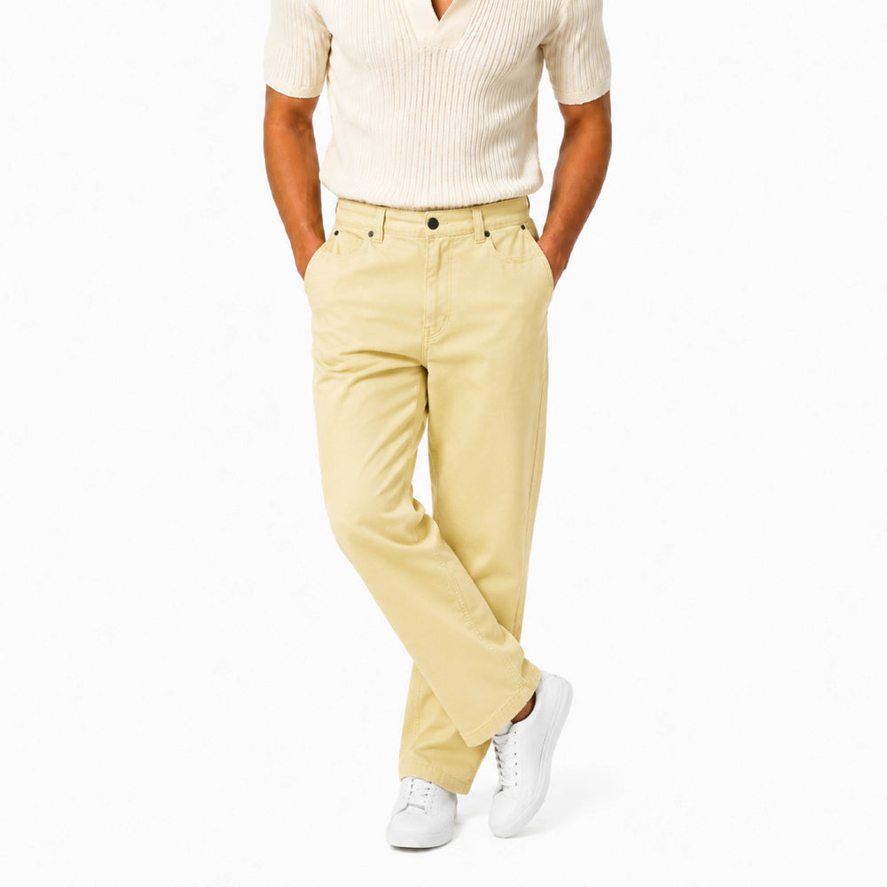 Relaxed Fit Straight-Leg Khaki Beige Chino Trousers