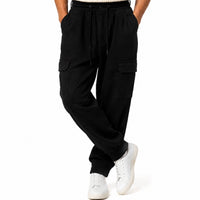 Drawstring Elastic Cuffed Cargo Pants in Black
