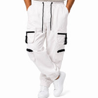 Multi-Pocket Tactical Drawstring Cargo Pants in White