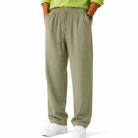 Drawstring Elastic Waist Sage Green Linen Trousers