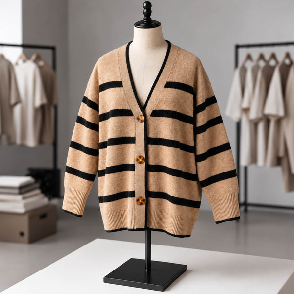 Oversized Striped Knit Cardigan