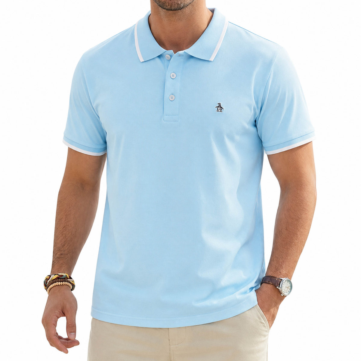An Original Penguin Tipped Collar Sky Blue Polo Shirt