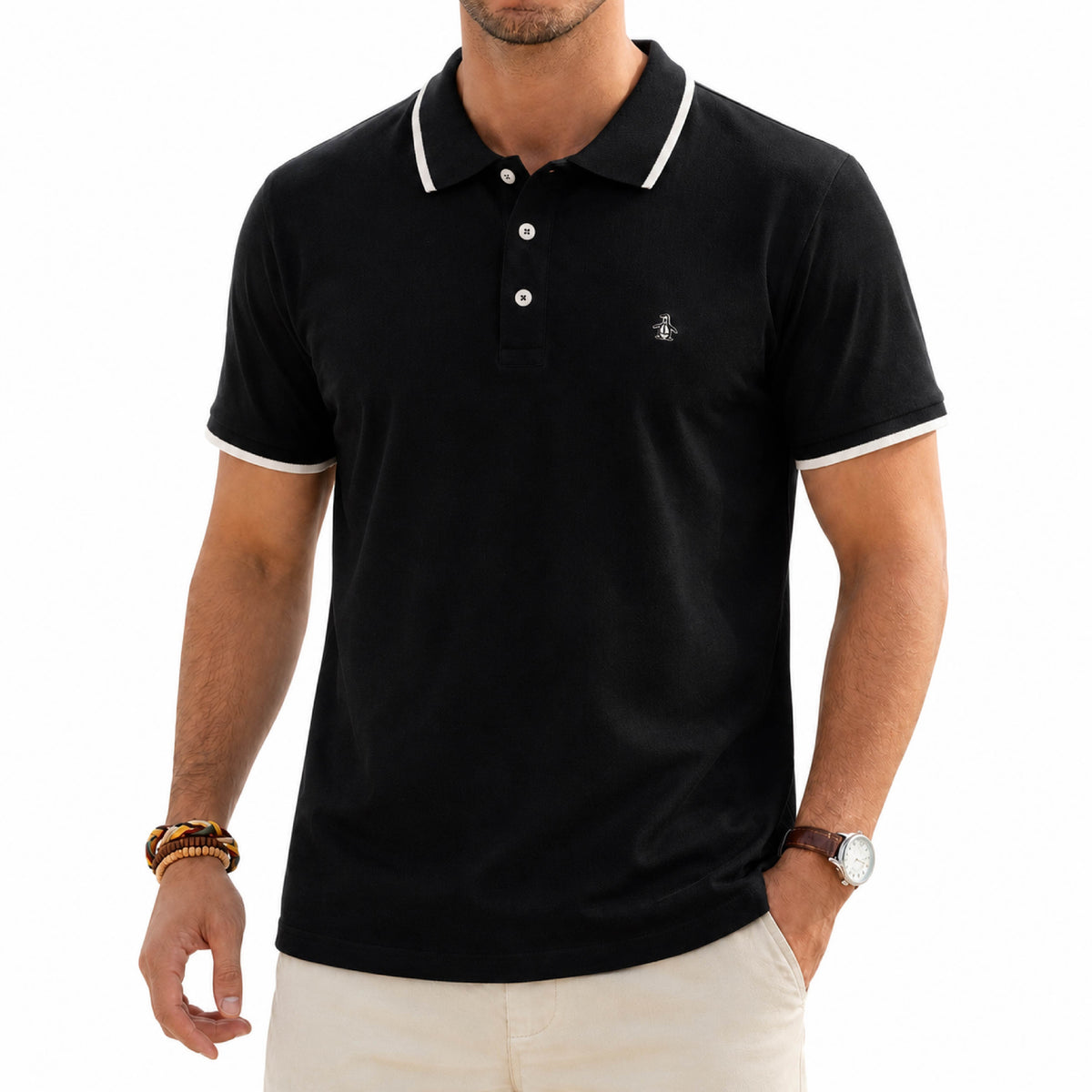An Original Penguin Tipped Collar Black Polo Shirt