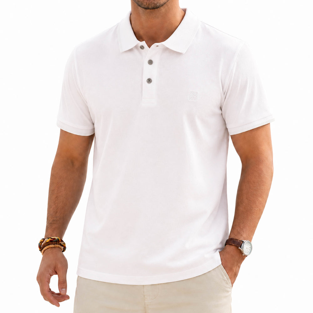 DKNY Minimalist Tonal Logo White Polo Shirt