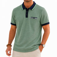 BRUMANO Contrast Trim Textured Sage Green Polo Shirt