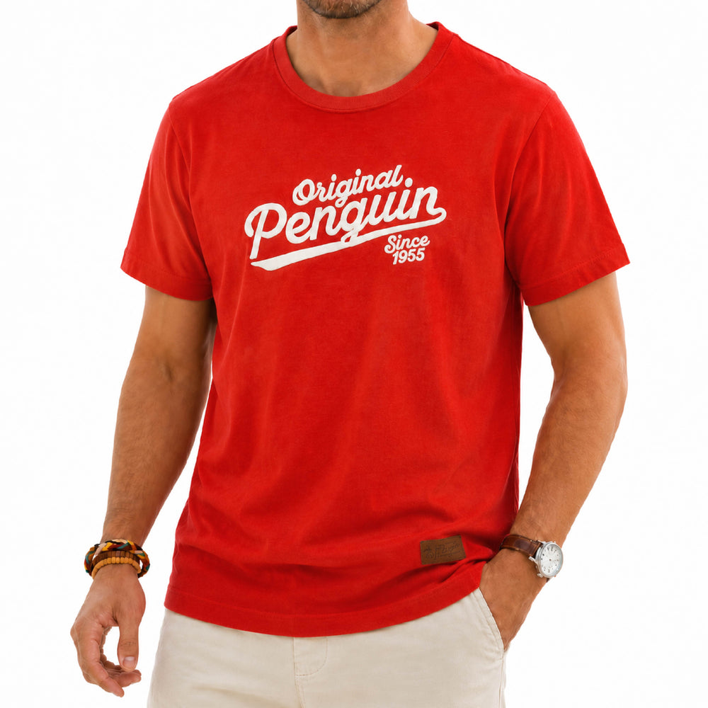 An Original Penguin Vintage Script Graphic Red T-Shirt