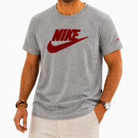 NIKE Men's Chenille Graphic Logo Heather Grey T-Shirt