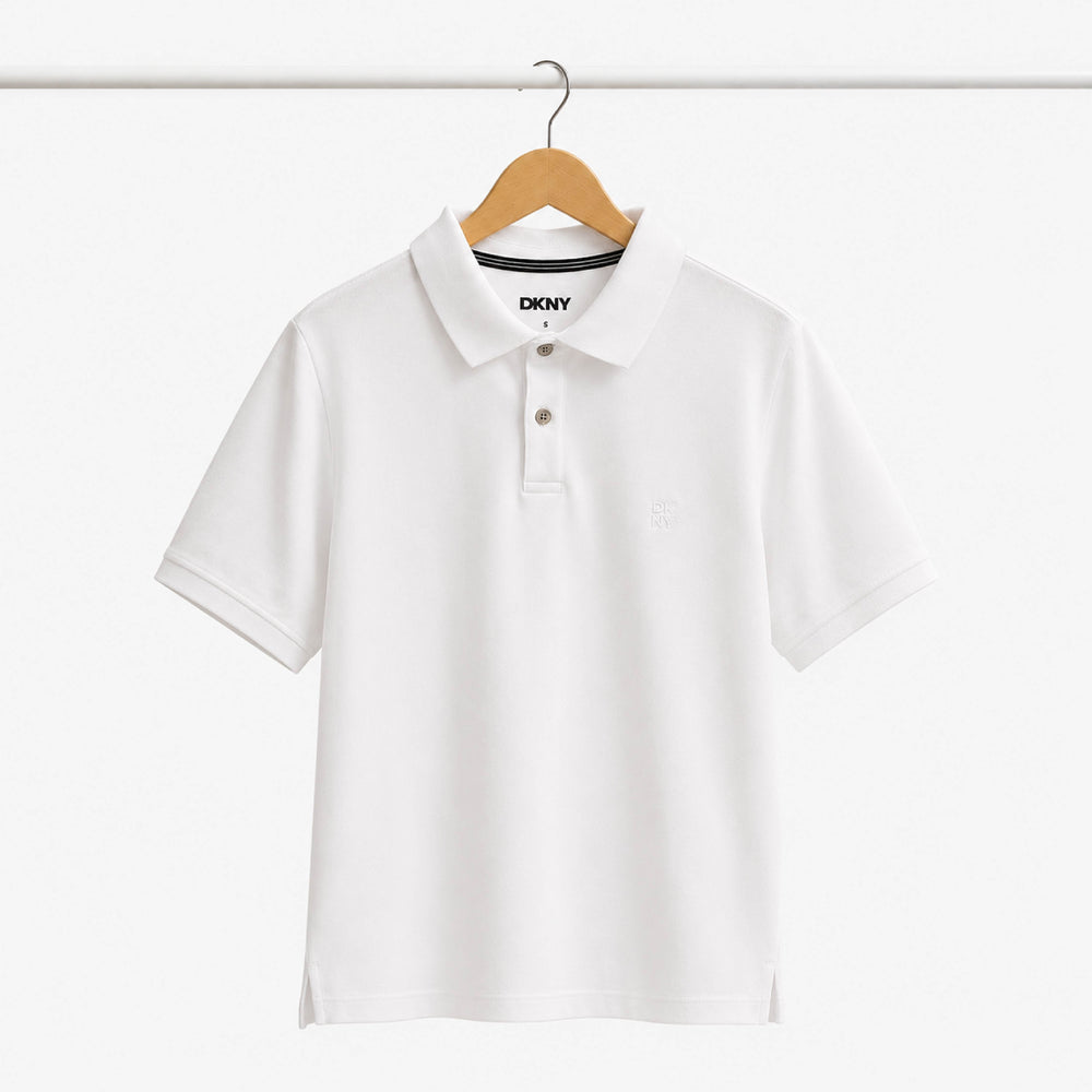 DKNY Minimalist Tonal Logo White Polo Shirt - Back