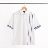 HENRY Vertical Stripe Button-Down Collar White Polo Shirt