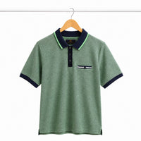 BRUMANO Contrast Trim Textured Sage Green Polo Shirt