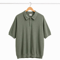 COVERNAT Textured Cable Knit Half-Zip Sage Polo Shirt