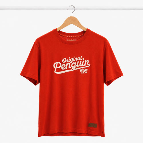 An Original Penguin Vintage Script Graphic Red T-Shirt